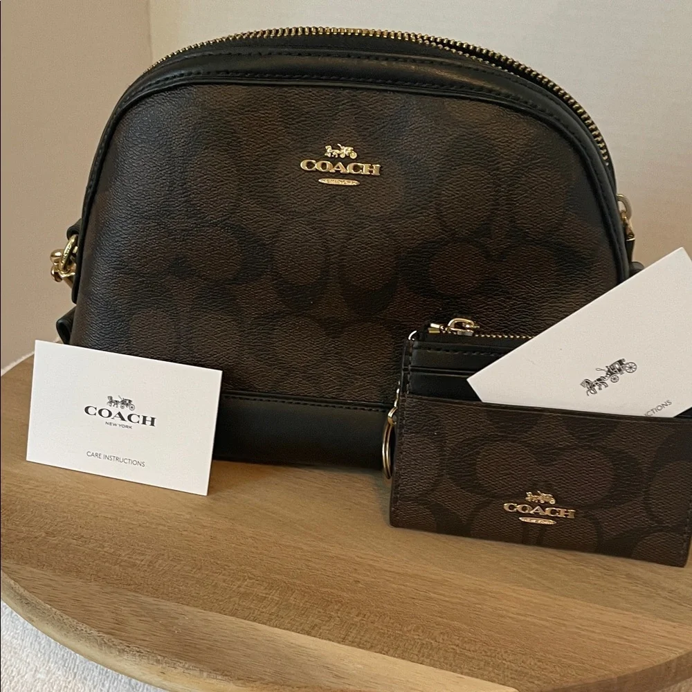 Coach Brown and Black Signature Dome Crossbody Handbag and Wallet - Picture 4 of 16
